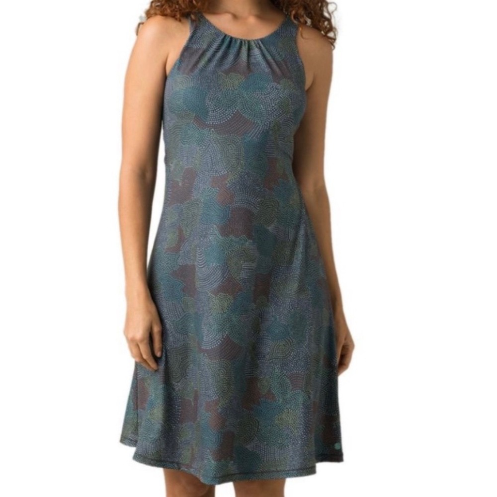 PrAna Chalkboard Dotty Gray Skypath Open Back Dress Medium